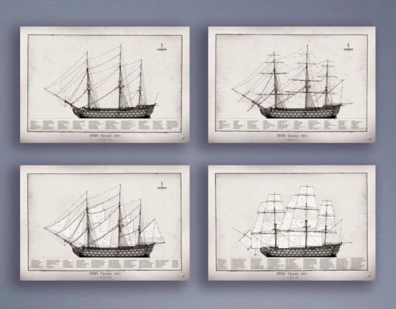 HMS Victory 1805 by Tony Fernandes - set of 4 rigging prints